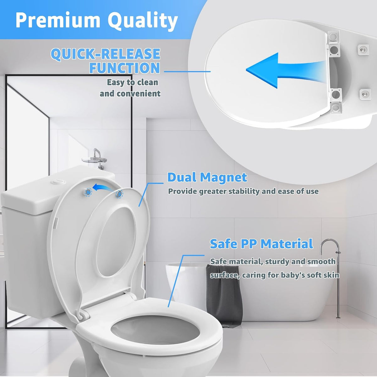 Toilet Seat with Toddler Seat, Potty Training Toilet Seat Round 2 in 1 Soft Close Quiet No Slapping, Magnetic Absorption, Easy to Install and Clean,White