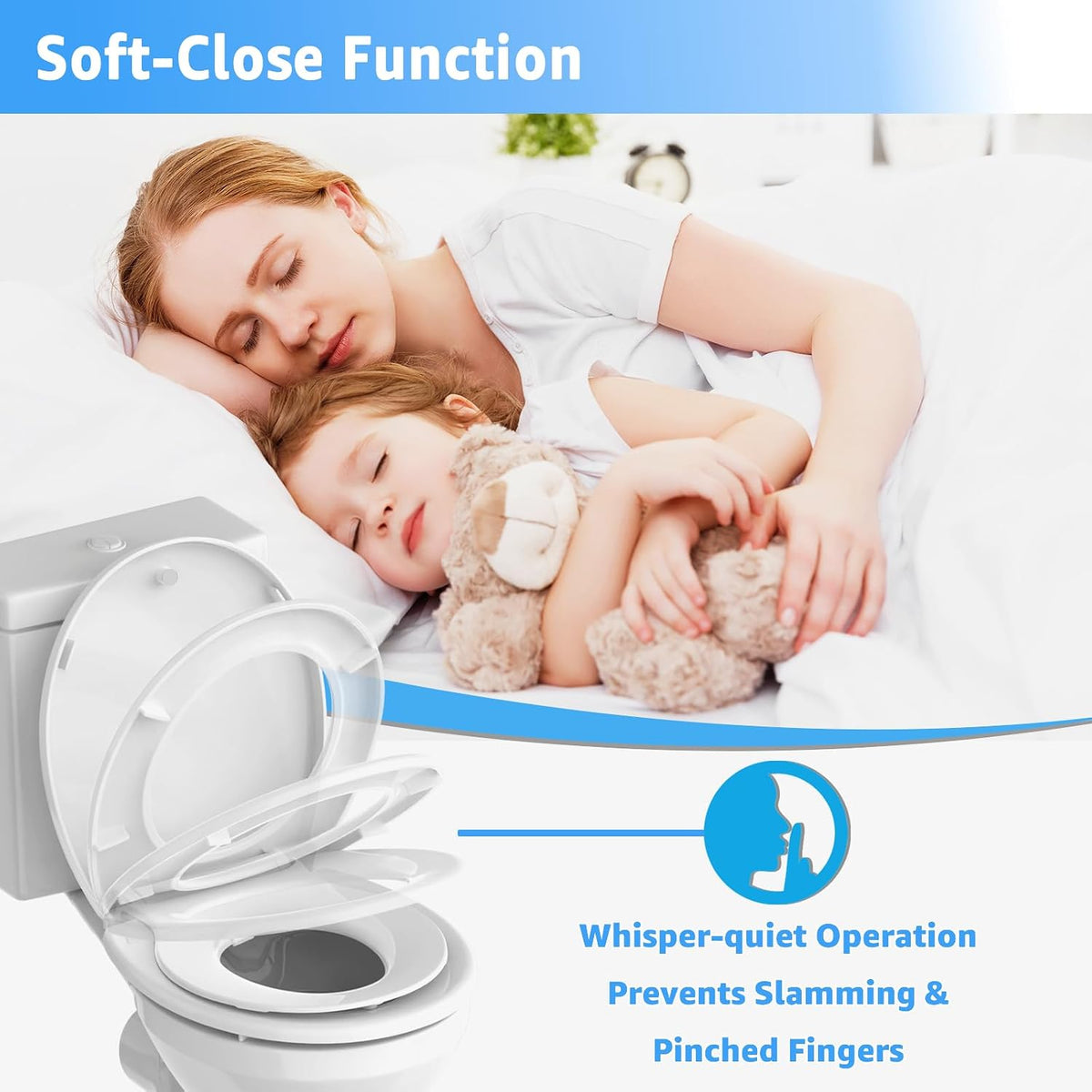 Toilet Seat with Toddler Seat, Potty Training Toilet Seat Round 2 in 1 Soft Close Quiet No Slapping, Magnetic Absorption, Easy to Install and Clean,White