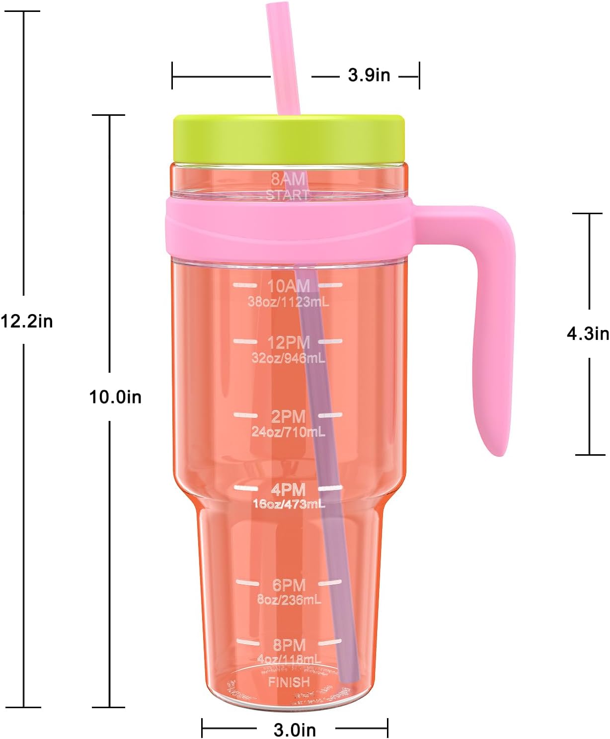 50 oz Tritan Plastic Tumbler with Lid & Straw, BPA-Free Bottle | Leak-Proof, Reusable Clear Water Bottle with Time Marker, Wide Mouth for Iced Coffee, Tea, Juice, Bubble Tea & Smoothies