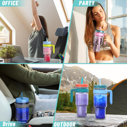 50 oz Tritan Plastic Tumbler with Lid & Straw, BPA-Free Bottle | Leak-Proof, Reusable Clear Water Bottle with Time Marker, Wide Mouth for Iced Coffee, Tea, Juice, Bubble Tea & Smoothies