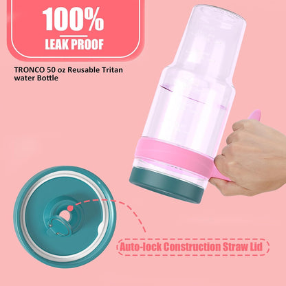 50 oz Tritan Plastic Tumbler with Lid & Straw, BPA-Free Bottle | Leak-Proof, Reusable Clear Water Bottle with Time Marker, Wide Mouth for Iced Coffee, Tea, Juice, Bubble Tea & Smoothies