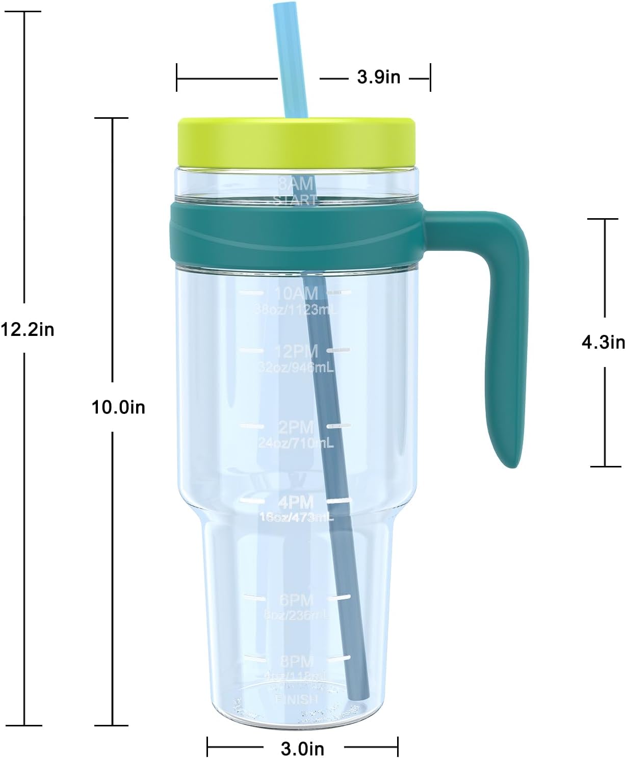 50 oz Tritan Plastic Tumbler with Lid & Straw, BPA-Free Bottle | Leak-Proof, Reusable Clear Water Bottle with Time Marker, Wide Mouth for Iced Coffee, Tea, Juice, Bubble Tea & Smoothies