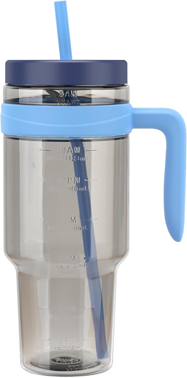50 oz Tritan Plastic Tumbler with Lid & Straw, BPA-Free Bottle | Leak-Proof, Reusable Clear Water Bottle with Time Marker, Wide Mouth for Iced Coffee, Tea, Juice, Bubble Tea & Smoothies