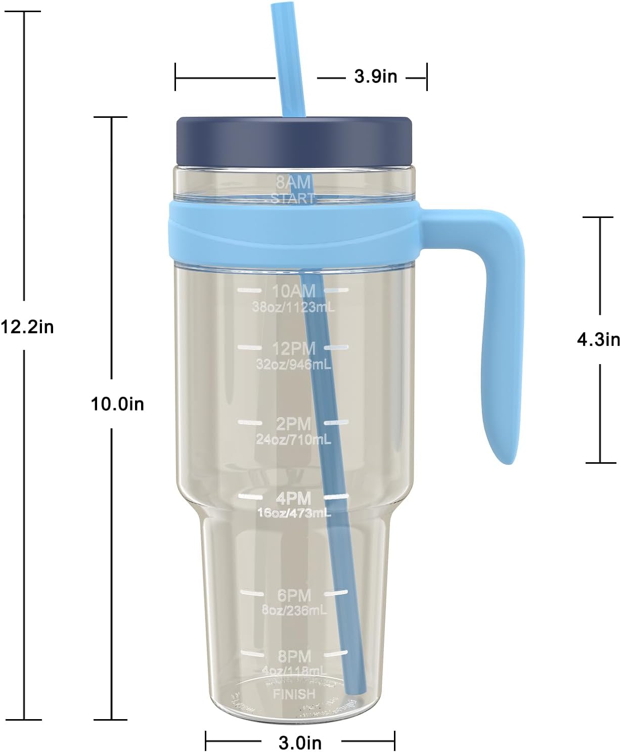 50 oz Tritan Plastic Tumbler with Lid & Straw, BPA-Free Bottle | Leak-Proof, Reusable Clear Water Bottle with Time Marker, Wide Mouth for Iced Coffee, Tea, Juice, Bubble Tea & Smoothies