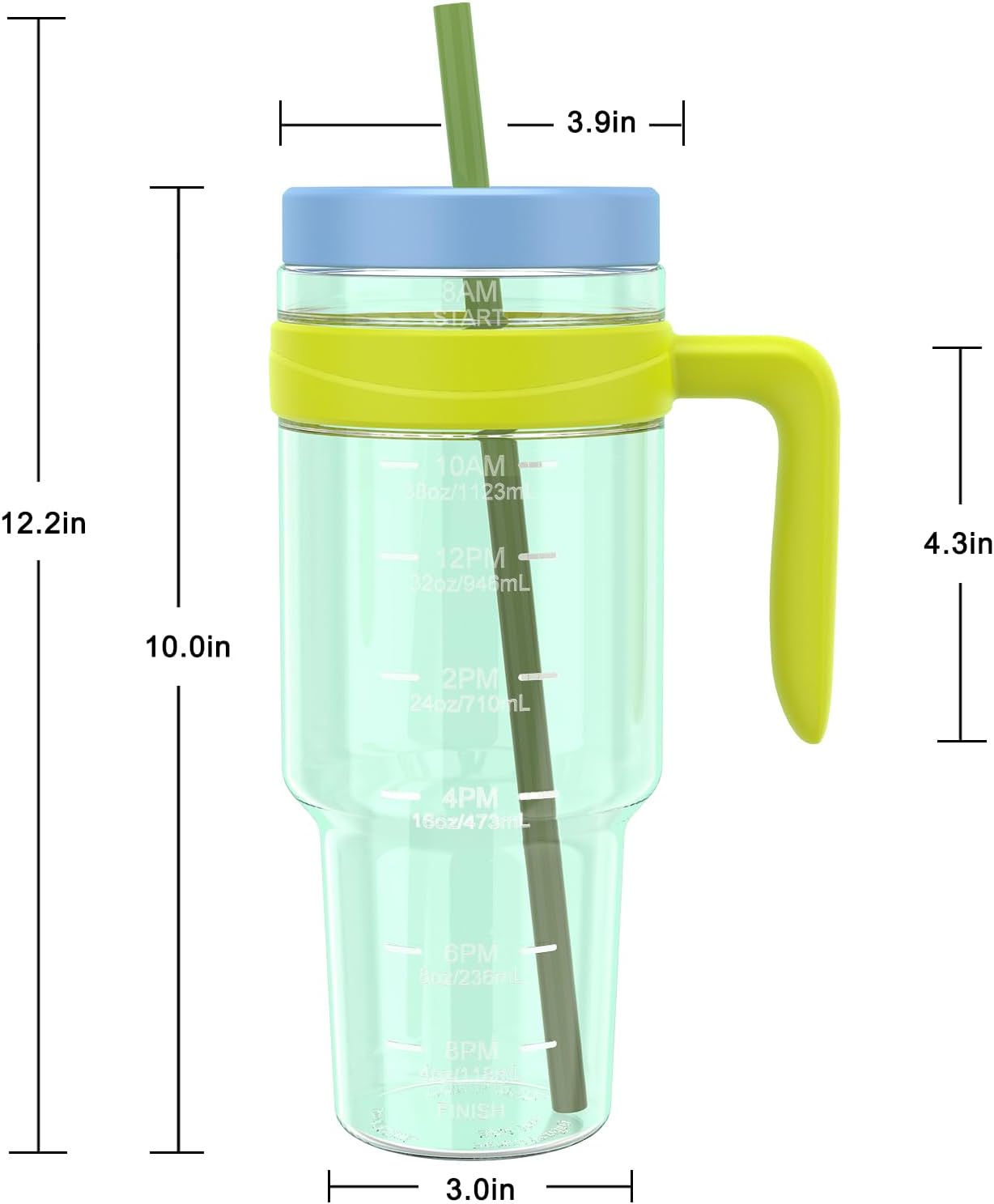 50 oz Tritan Plastic Tumbler with Lid & Straw, BPA-Free Bottle | Leak-Proof, Reusable Clear Water Bottle with Time Marker, Wide Mouth for Iced Coffee, Tea, Juice, Bubble Tea & Smoothies