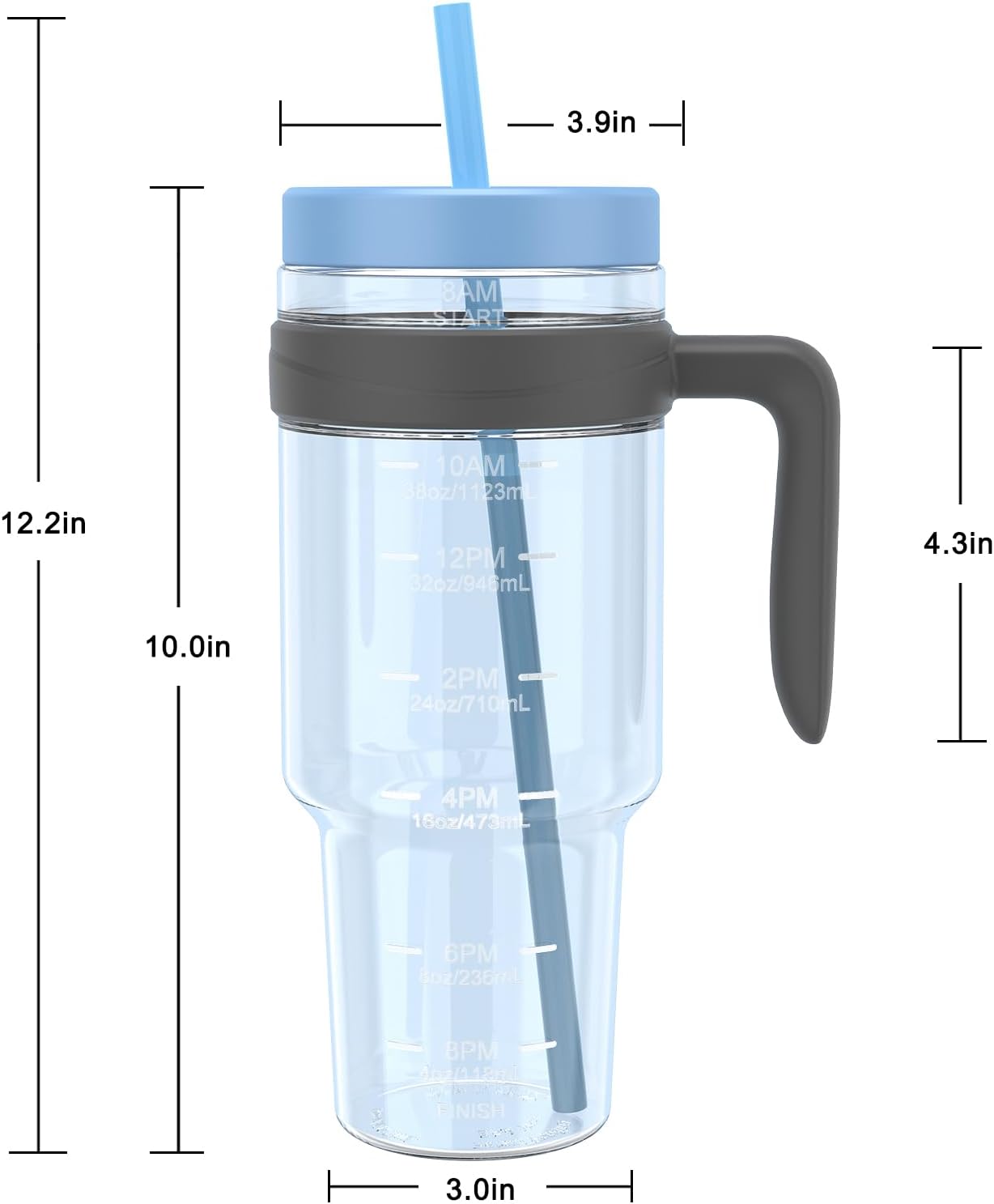 50 oz Tritan Plastic Tumbler with Lid & Straw, BPA-Free Bottle | Leak-Proof, Reusable Clear Water Bottle with Time Marker, Wide Mouth for Iced Coffee, Tea, Juice, Bubble Tea & Smoothies