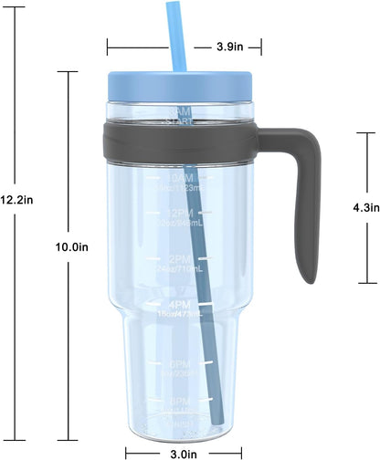 50 oz Tritan Plastic Tumbler with Lid & Straw, BPA-Free Bottle | Leak-Proof, Reusable Clear Water Bottle with Time Marker, Wide Mouth for Iced Coffee, Tea, Juice, Bubble Tea & Smoothies