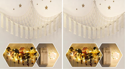 Stuffed Animal Hammock Corner with LED Light - Toy Storage Hammock Plushie Net Large - Cute Stuff Animals Holder Hanging Organizer - Baby Room Decor Kids Toddler Nursery Bedroom Boho