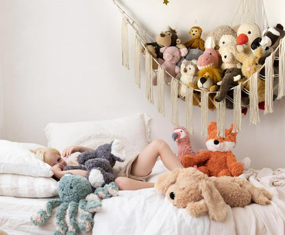 Stuffed Animal Hammock Corner with LED Light - Toy Storage Hammock Plushie Net Large - Cute Stuff Animals Holder Hanging Organizer - Baby Room Decor Kids Toddler Nursery Bedroom Boho