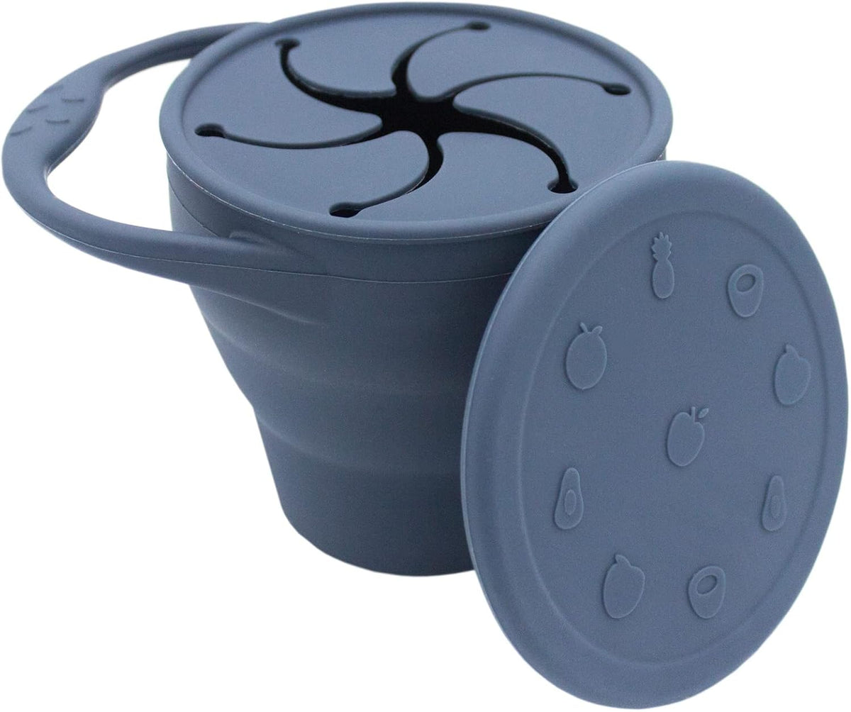 Silicone Collapsible Snack Cup (Navy) - 100% Food Grade Silicone - BPA, Phthalate, and Latex Free - Dishwasher Safe - 6 Months+