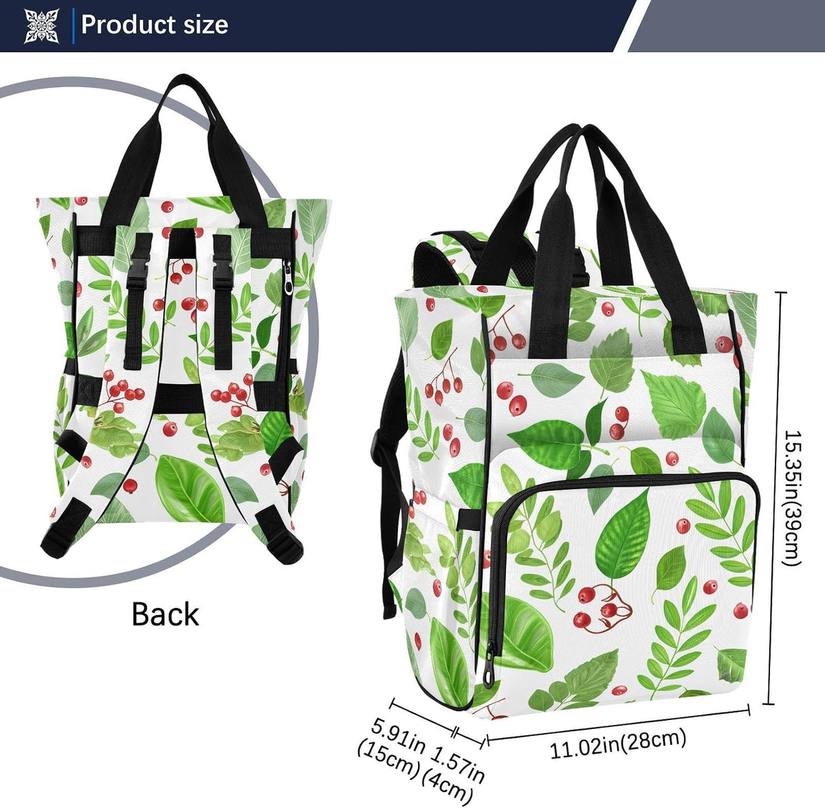 Diaper Bag Backpack, Multifunction Travel Bag for Moms Dads, Baby Changing Bag with Insulted Pockets, Stroller Straps and Side Bottle Pockets Berry Grove Pattern
