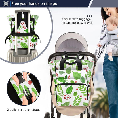 Diaper Bag Backpack, Multifunction Travel Bag for Moms Dads, Baby Changing Bag with Insulted Pockets, Stroller Straps and Side Bottle Pockets Berry Grove Pattern