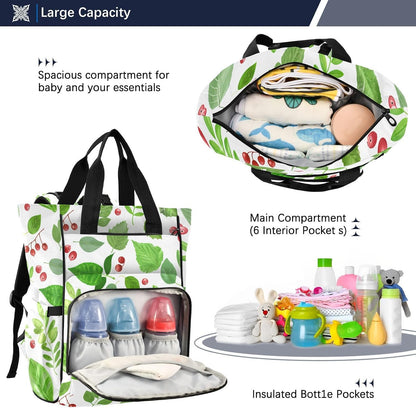 Diaper Bag Backpack, Multifunction Travel Bag for Moms Dads, Baby Changing Bag with Insulted Pockets, Stroller Straps and Side Bottle Pockets Berry Grove Pattern