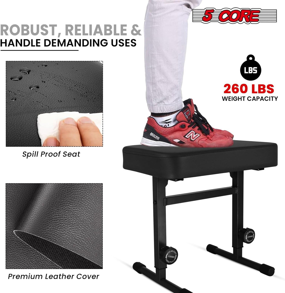 Keyboard Bench Piano Stool 3" Padded Seat Height Adjustable 22in Heavy Duty Musician Chair Iron Legs w Non Slip Rubber Caps for On Stage and Studio Black