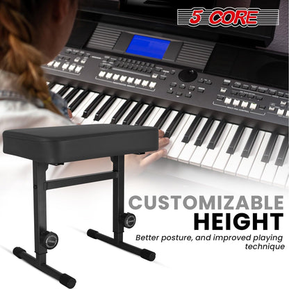 Keyboard Bench Piano Stool 3" Padded Seat Height Adjustable 22in Heavy Duty Musician Chair Iron Legs w Non Slip Rubber Caps for On Stage and Studio Black