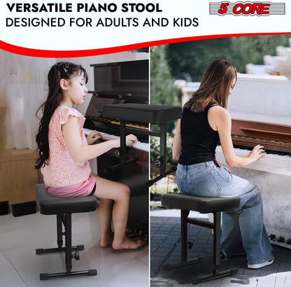 Keyboard Bench Piano Stool 3" Padded Seat Height Adjustable 22in Heavy Duty Musician Chair Iron Legs w Non Slip Rubber Caps for On Stage and Studio Black