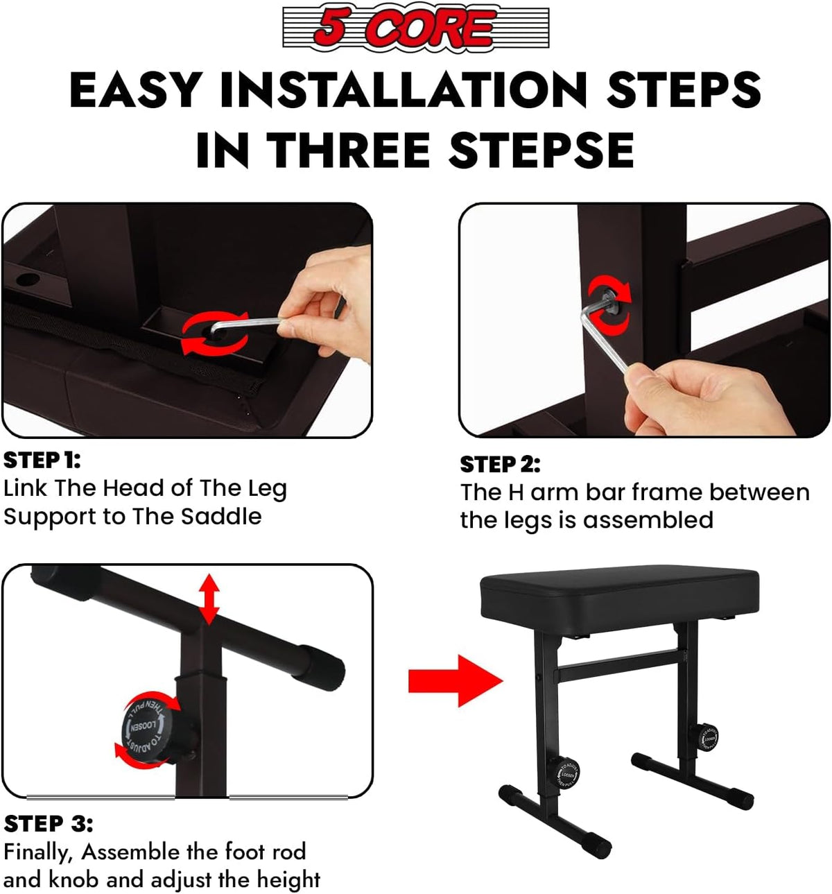 Keyboard Bench Piano Stool 3" Padded Seat Height Adjustable 22in Heavy Duty Musician Chair Iron Legs w Non Slip Rubber Caps for On Stage and Studio Black