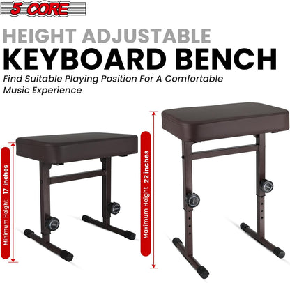 Keyboard Bench Piano Stool 3" Padded Seat Height Adjustable 22in Heavy Duty Musician Chair Iron Legs w Non Slip Rubber Caps for On Stage and Studio Black