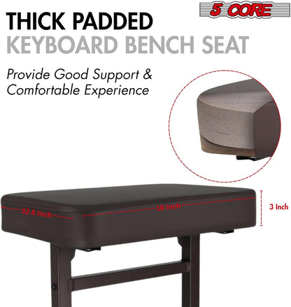 Keyboard Bench Piano Stool 3" Padded Seat Height Adjustable 22in Heavy Duty Musician Chair Iron Legs w Non Slip Rubber Caps for On Stage and Studio Black