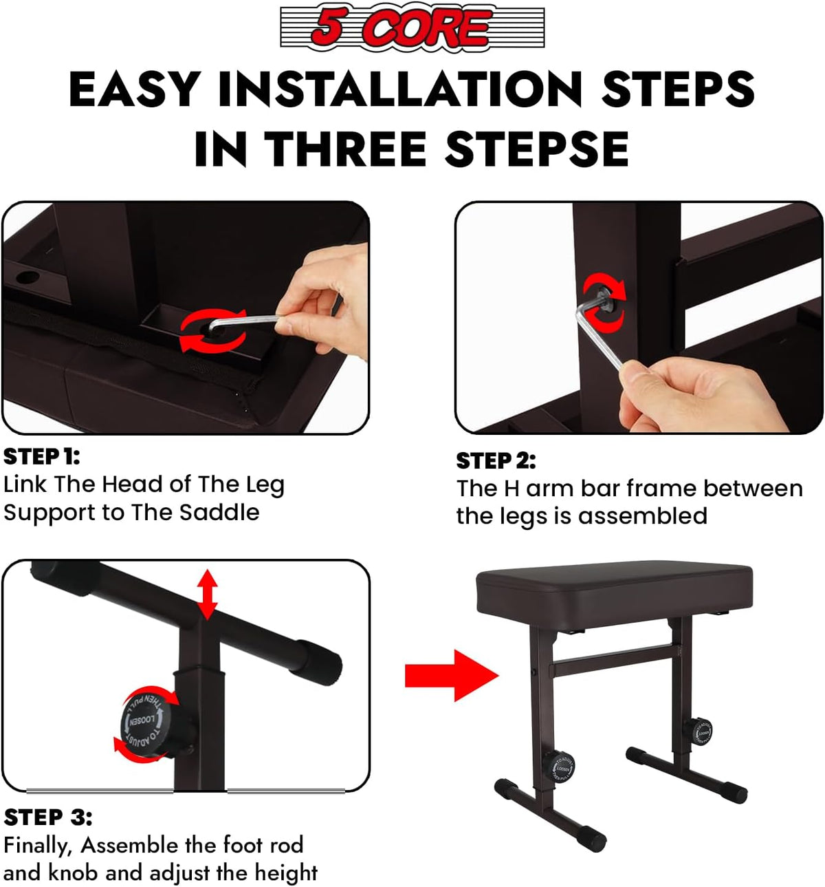 Keyboard Bench Piano Stool 3" Padded Seat Height Adjustable 22in Heavy Duty Musician Chair Iron Legs w Non Slip Rubber Caps for On Stage and Studio Black