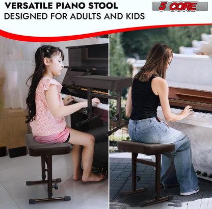 Keyboard Bench Piano Stool 3" Padded Seat Height Adjustable 22in Heavy Duty Musician Chair Iron Legs w Non Slip Rubber Caps for On Stage and Studio Black