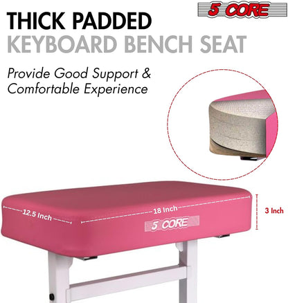 Keyboard Bench Piano Stool 3" Padded Seat Height Adjustable 22in Heavy Duty Musician Chair Iron Legs w Non Slip Rubber Caps for On Stage and Studio Black