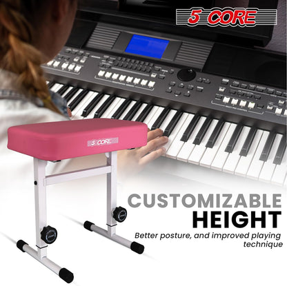 Keyboard Bench Piano Stool 3" Padded Seat Height Adjustable 22in Heavy Duty Musician Chair Iron Legs w Non Slip Rubber Caps for On Stage and Studio Black