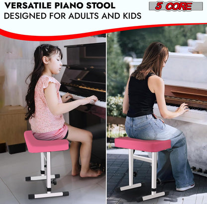 Keyboard Bench Piano Stool 3" Padded Seat Height Adjustable 22in Heavy Duty Musician Chair Iron Legs w Non Slip Rubber Caps for On Stage and Studio Black