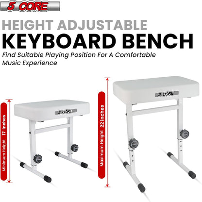 Keyboard Bench Piano Stool 3" Padded Seat Height Adjustable 22in Heavy Duty Musician Chair Iron Legs w Non Slip Rubber Caps for On Stage and Studio Black