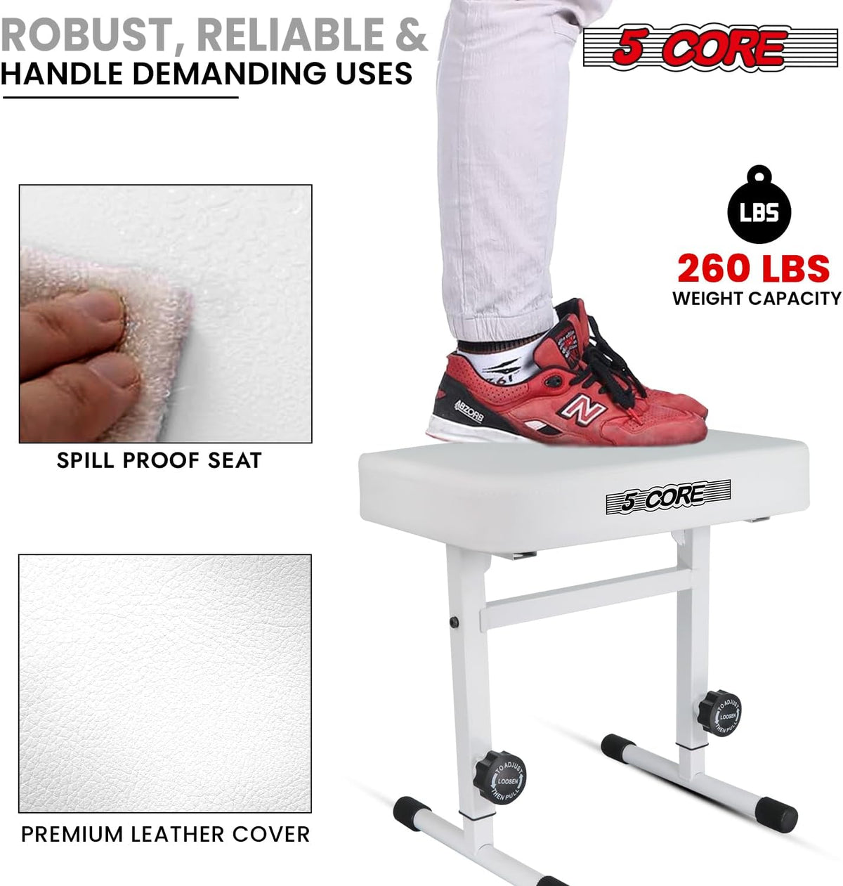 Keyboard Bench Piano Stool 3" Padded Seat Height Adjustable 22in Heavy Duty Musician Chair Iron Legs w Non Slip Rubber Caps for On Stage and Studio Black