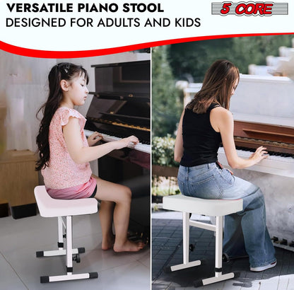 Keyboard Bench Piano Stool 3" Padded Seat Height Adjustable 22in Heavy Duty Musician Chair Iron Legs w Non Slip Rubber Caps for On Stage and Studio Black