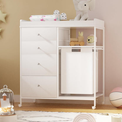 32.6" Baby Changing Station with 4 Wheels Diaper Changing Station for Baby