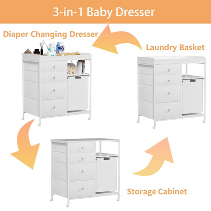 32.6" Baby Changing Station with 4 Wheels Diaper Changing Station for Baby