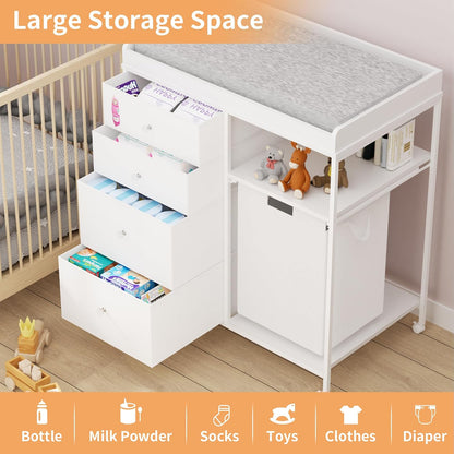 32.6" Baby Changing Station with 4 Wheels Diaper Changing Station for Baby