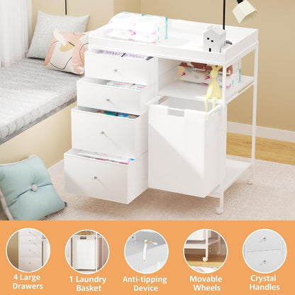 32.6" Baby Changing Station with 4 Wheels Diaper Changing Station for Baby