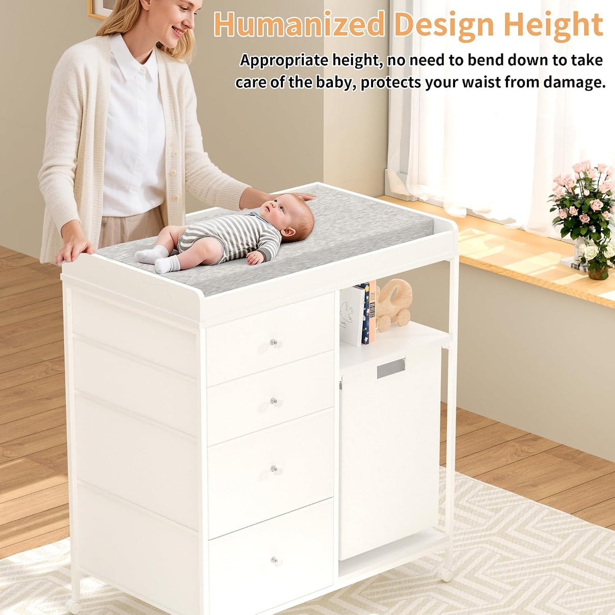 32.6" Baby Changing Station with 4 Wheels Diaper Changing Station for Baby