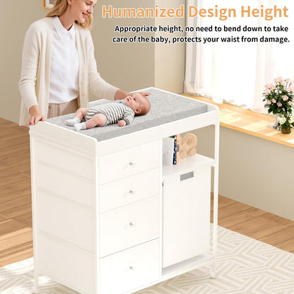 32.6" Baby Changing Station with 4 Wheels Diaper Changing Station for Baby