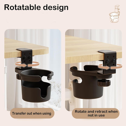 Desk Cup Holder, 360° Rotating Under-Table Cup Holder, Anti-Spill Water Bottle Stand & Coffee Mug Storage for Home, Office & School