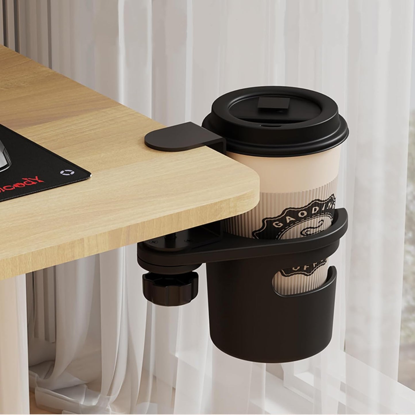 Desk Cup Holder, 360° Rotating Under-Table Cup Holder, Anti-Spill Water Bottle Stand & Coffee Mug Storage for Home, Office & School