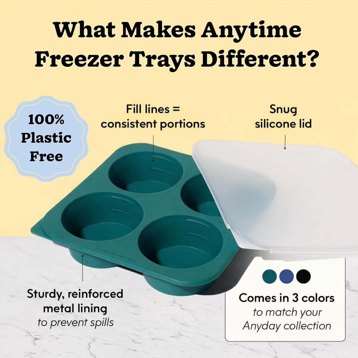 2-Tbsp Silicone Freezer Tray with Lid, 1 Oz (Black Sesame)