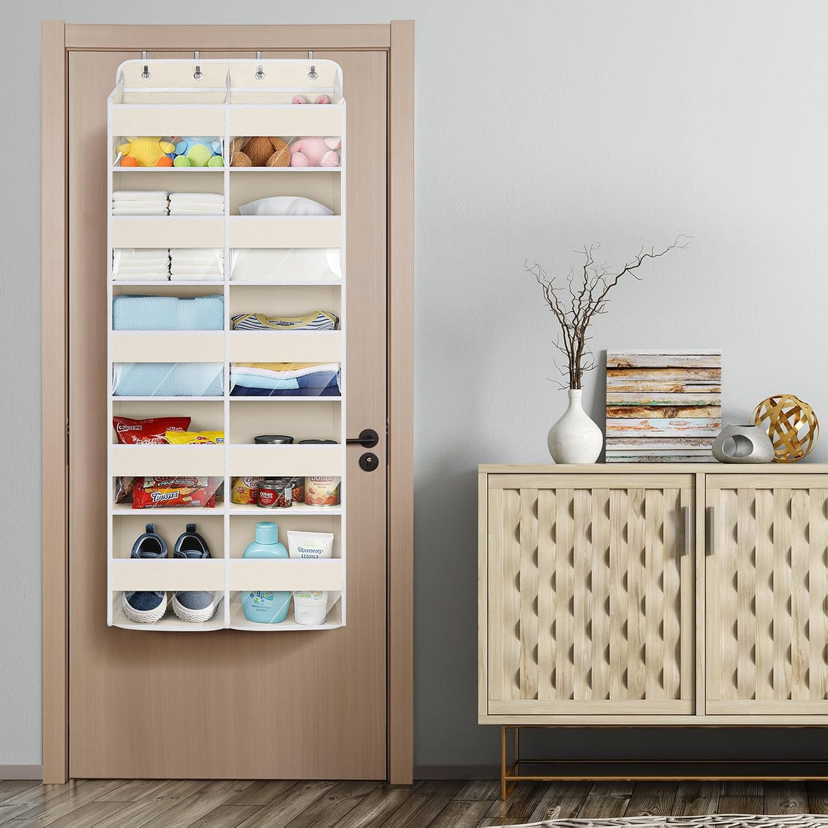 5 Tiers Over the Door Organizer, Large Hanging Door Organizer, Beige