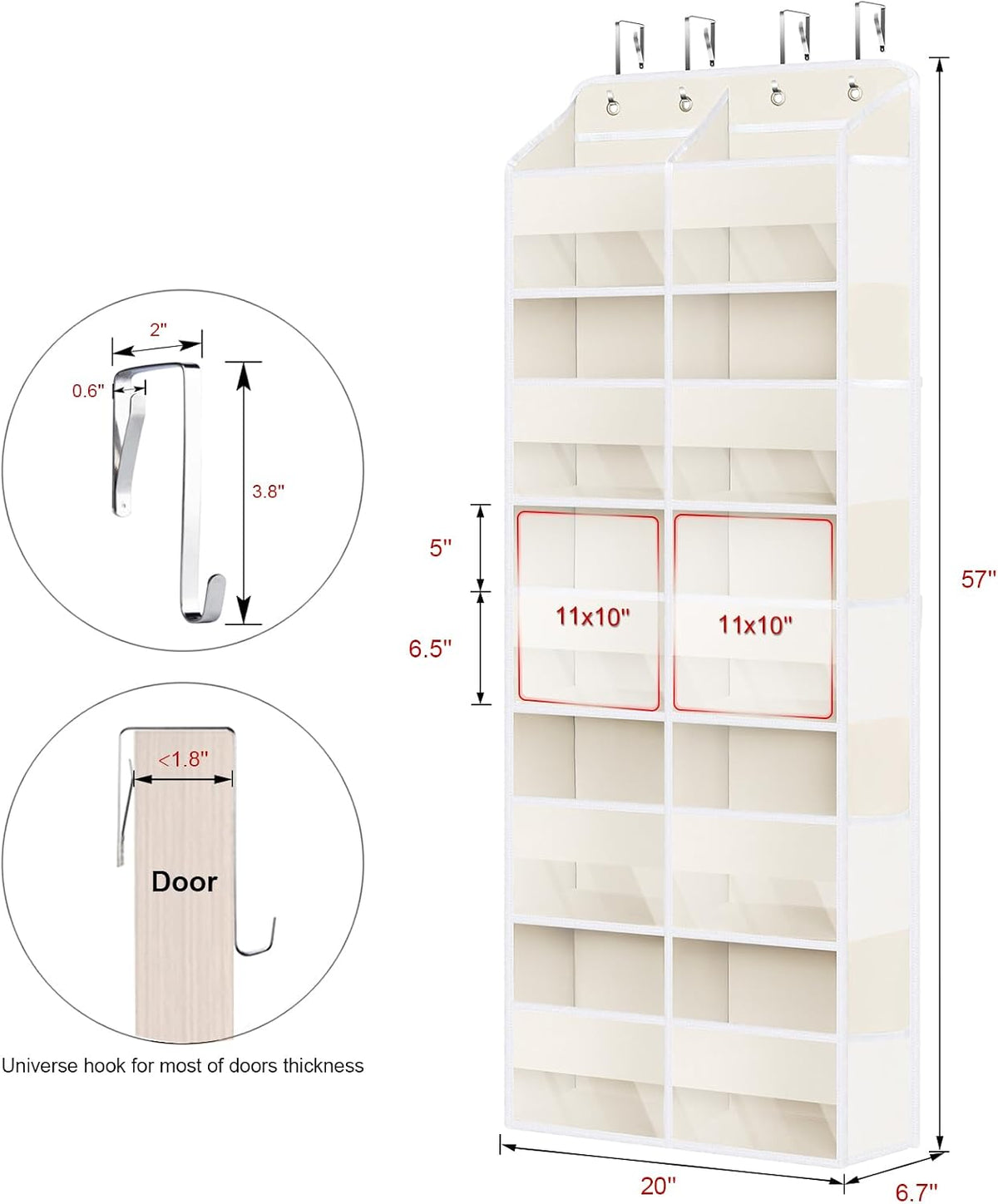 5 Tiers Over the Door Organizer, Large Hanging Door Organizer, Beige