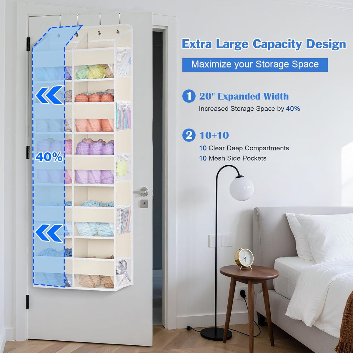 5 Tiers Over the Door Organizer, Large Hanging Door Organizer, Beige