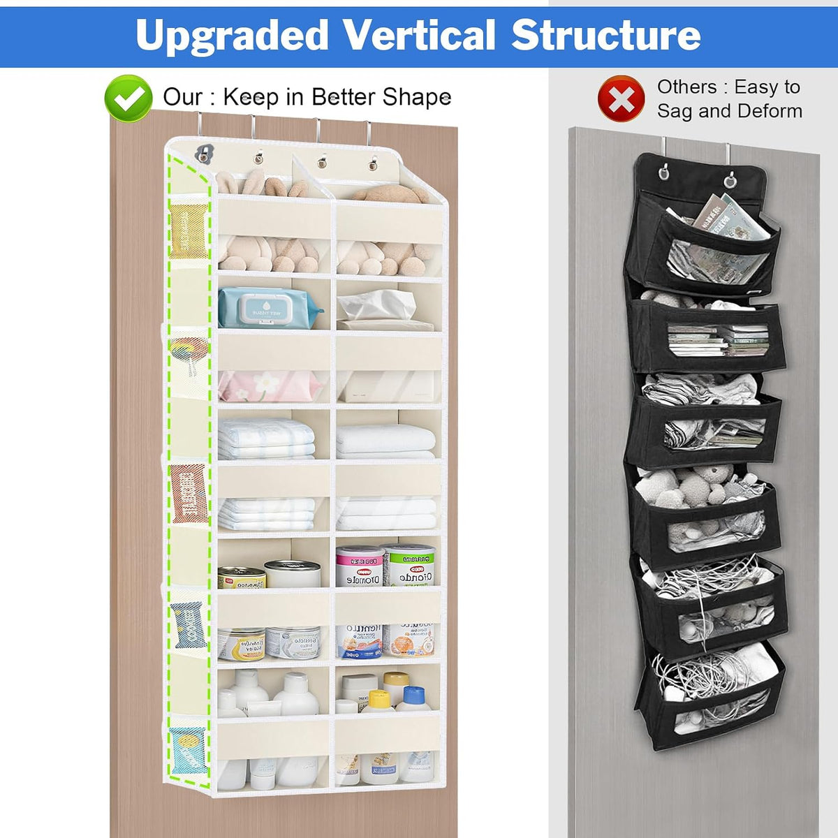 5 Tiers Over the Door Organizer, Large Hanging Door Organizer, Beige