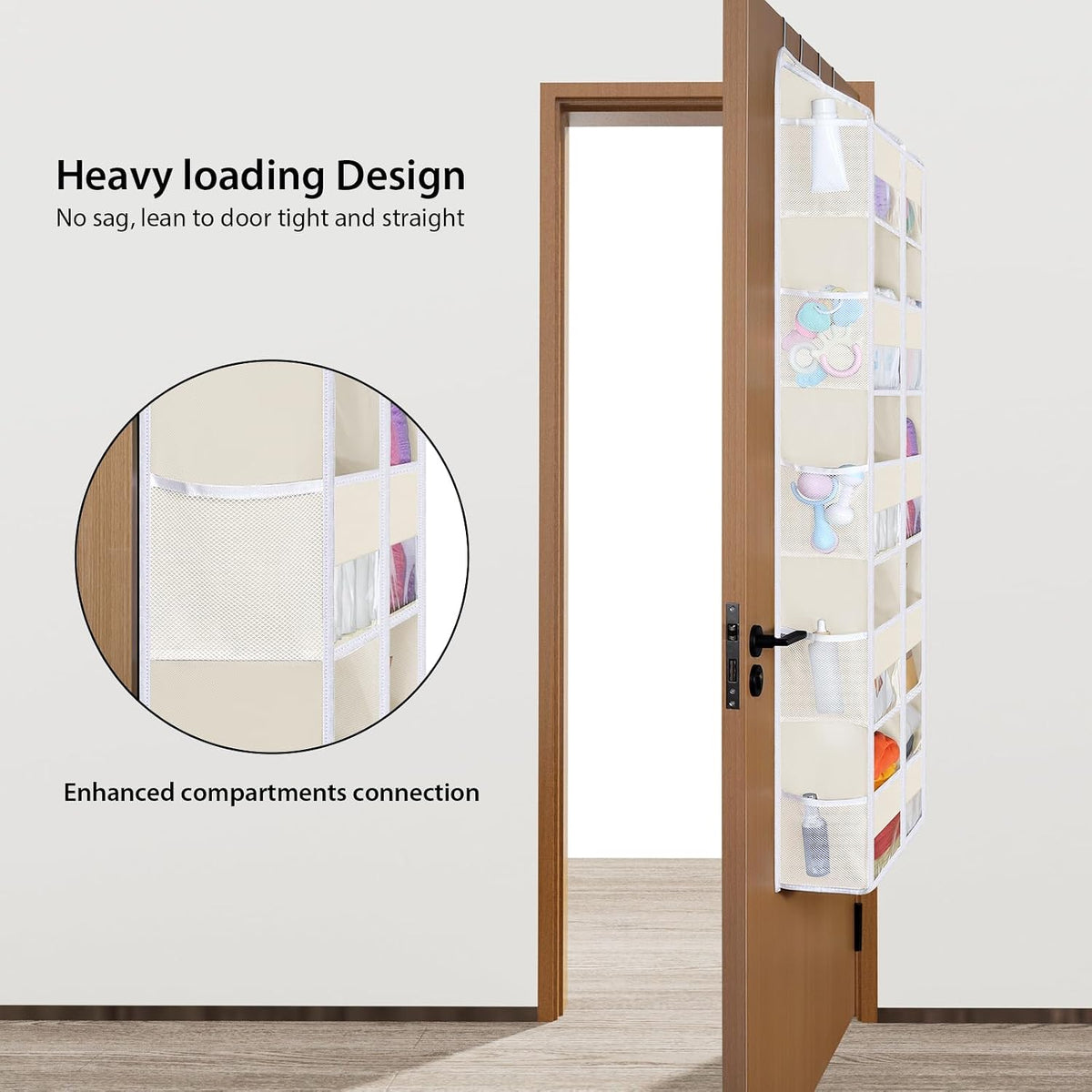 5 Tiers Over the Door Organizer, Large Hanging Door Organizer, Beige