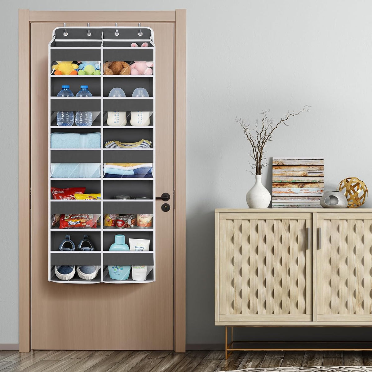 5 Tiers Over the Door Organizer, Large Hanging Door Organizer, Beige