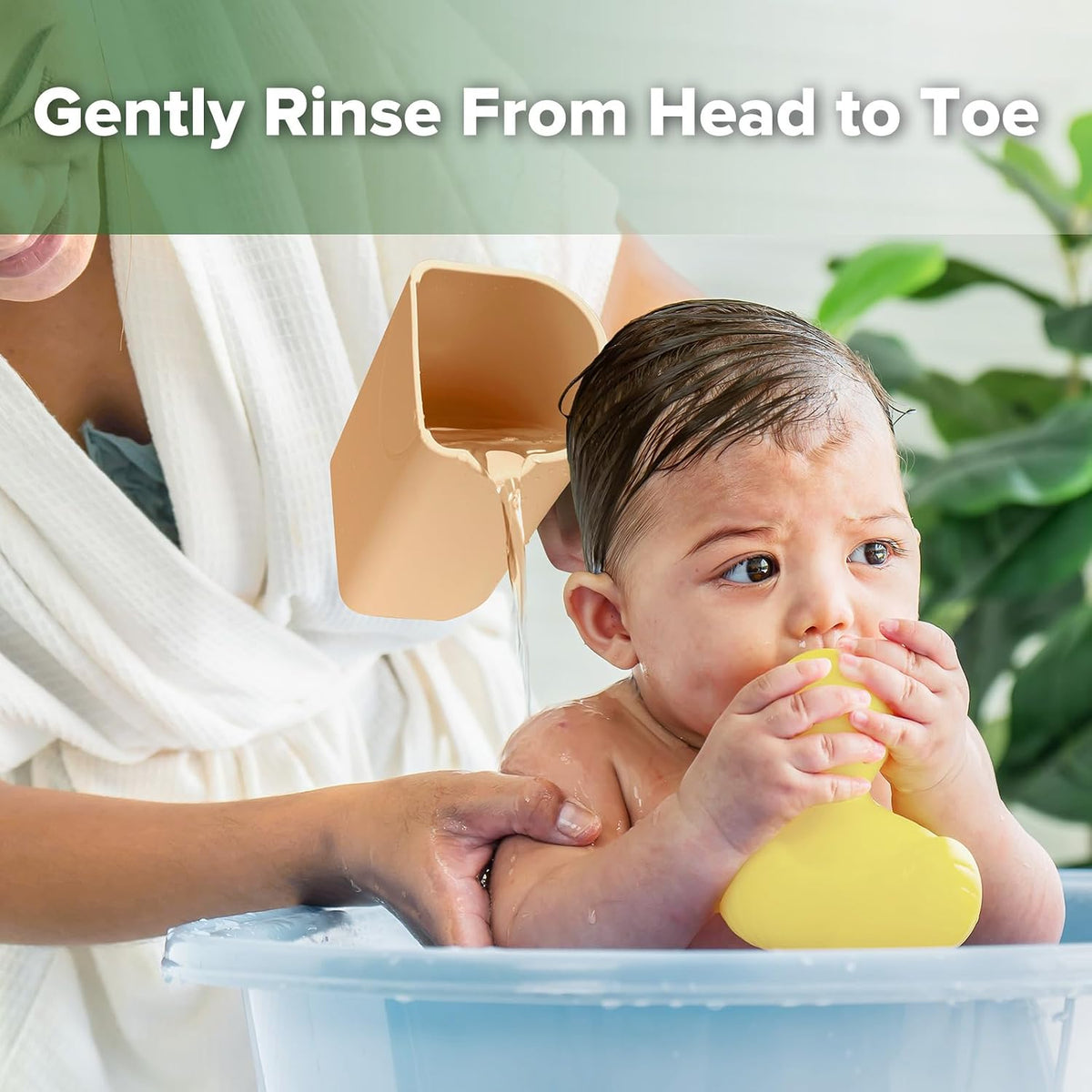 Gentle Pour Bath Rinse Cup | Food Grade Silicone Shampoo & Body Washing Rinser Cup for Kids with Easy Grip Handle - Pea Green