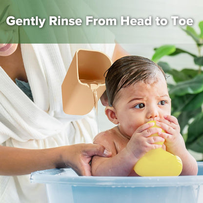 Gentle Pour Bath Rinse Cup | Food Grade Silicone Shampoo & Body Washing Rinser Cup for Kids with Easy Grip Handle - Pea Green
