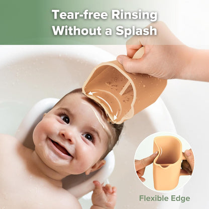 Gentle Pour Bath Rinse Cup | Food Grade Silicone Shampoo & Body Washing Rinser Cup for Kids with Easy Grip Handle - Pea Green