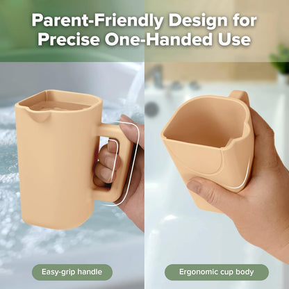 Gentle Pour Bath Rinse Cup | Food Grade Silicone Shampoo & Body Washing Rinser Cup for Kids with Easy Grip Handle - Pea Green